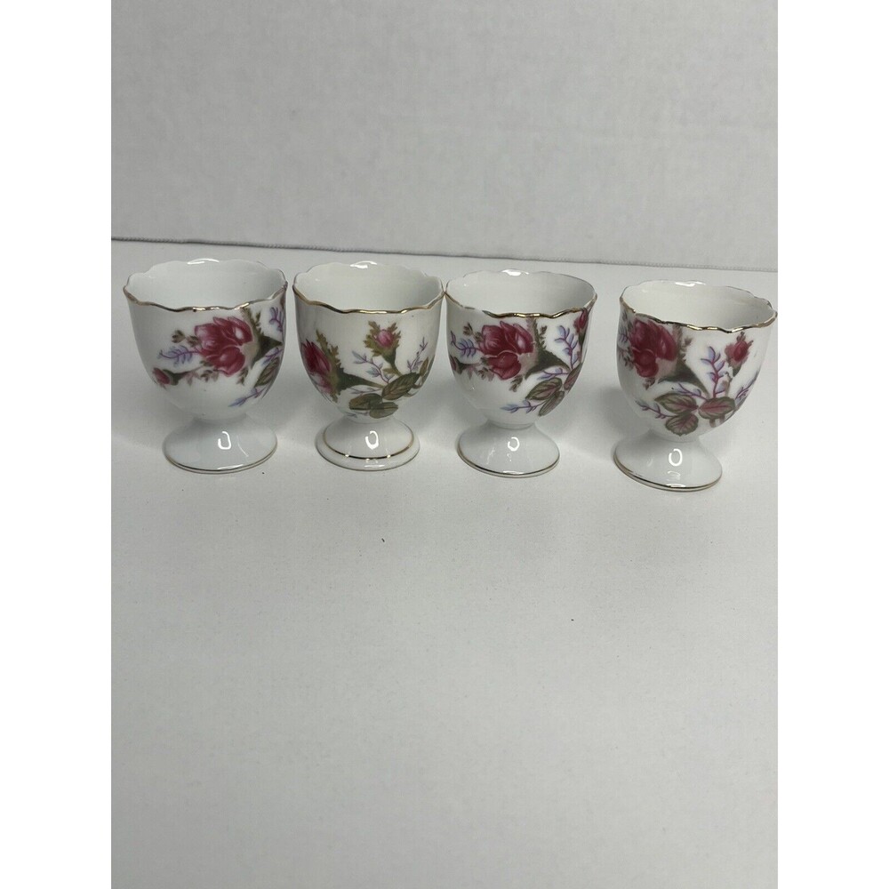 Vintage Lipper And Mann Moss Rose Egg Cup Made In Japan Set of 4